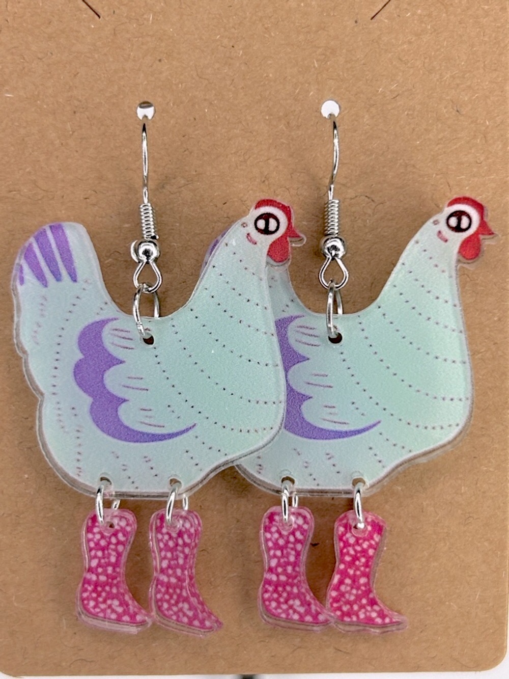 Chicken With Dangling Legs Earrings 2D Acrylic Cartoon Fashion Jewelry